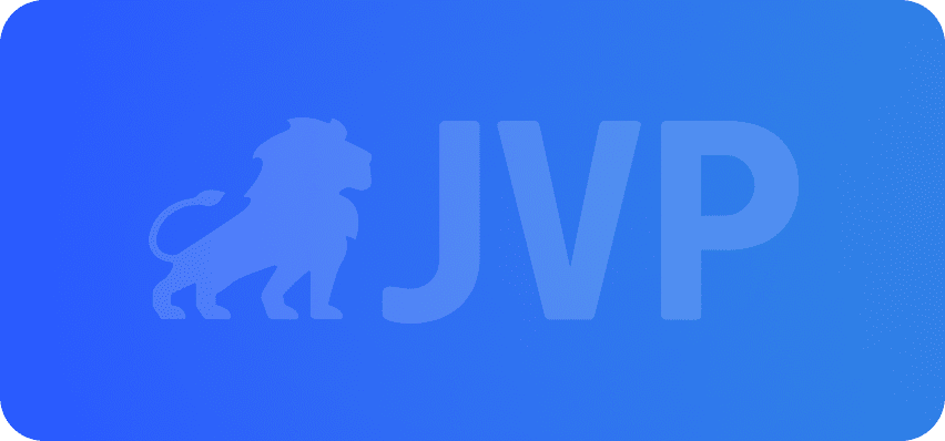 A blue gradient background featuring a silhouette of a lion to the left of large capital letters “JVP,” evoking the bold atmosphere of a newsroom.
