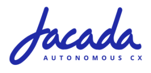 Logo of Jacada, featuring the word Jacada in a blue, cursive font above the text Autonomous CX in smaller, uppercase letters. The background is white.