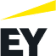 The EY logo features the large, bold black letters EY with a slanted yellow line above them on a white background.