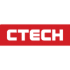 The image shows the word CTECH in bold white capital letters centered on a red rectangular background.
